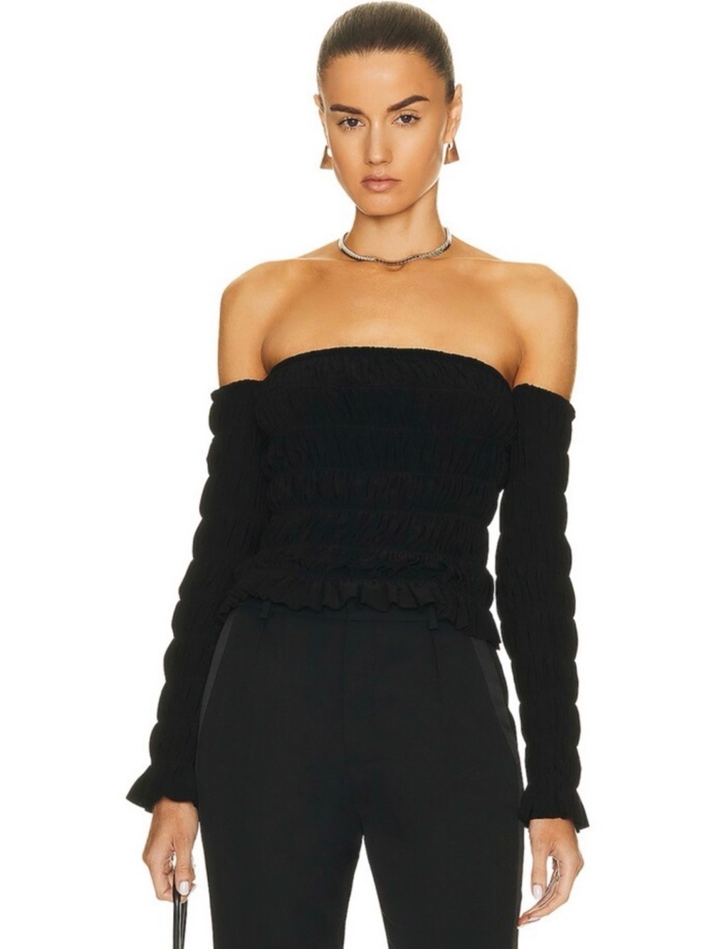 Norma Kamali Black Elastic Tube Top with Sleeves Size XS / S NWT